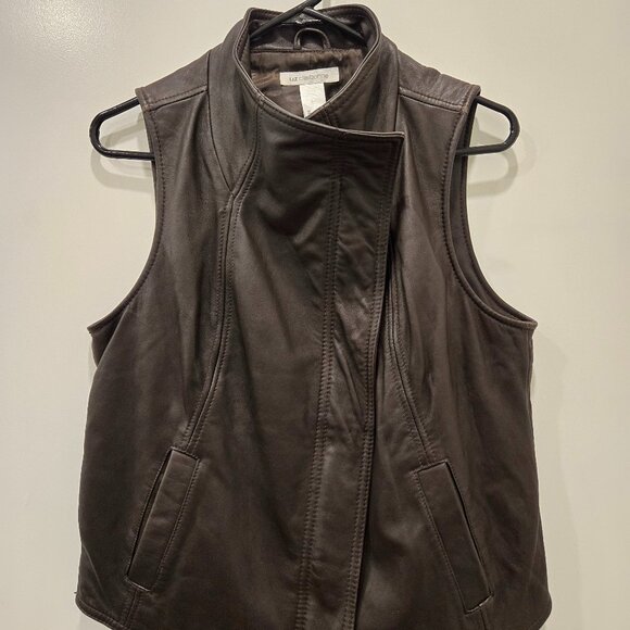Liz Claiborne Women's Large Lambskin Leather Vest Jacket Brown Asymmetrical Zip - Picture 2 of 7